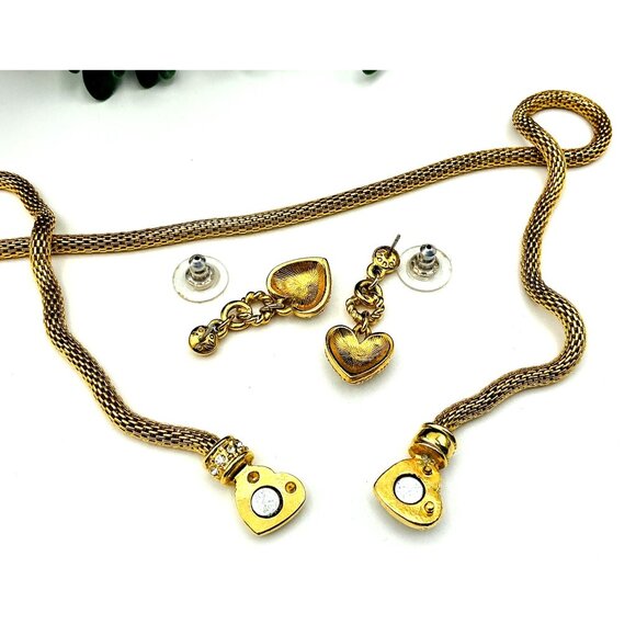 Gold-Tone Mesh Chain Heart Pendant Necklace and Earrings Set - Picture 6 of 6